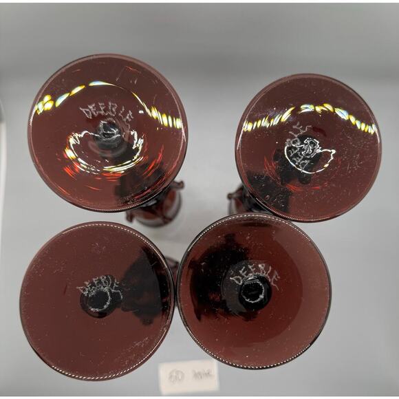 Signed Robert Deeble set of 4 Ruby Hand Blown Glasses Crown base Stunning Set - Picture 7 of 11